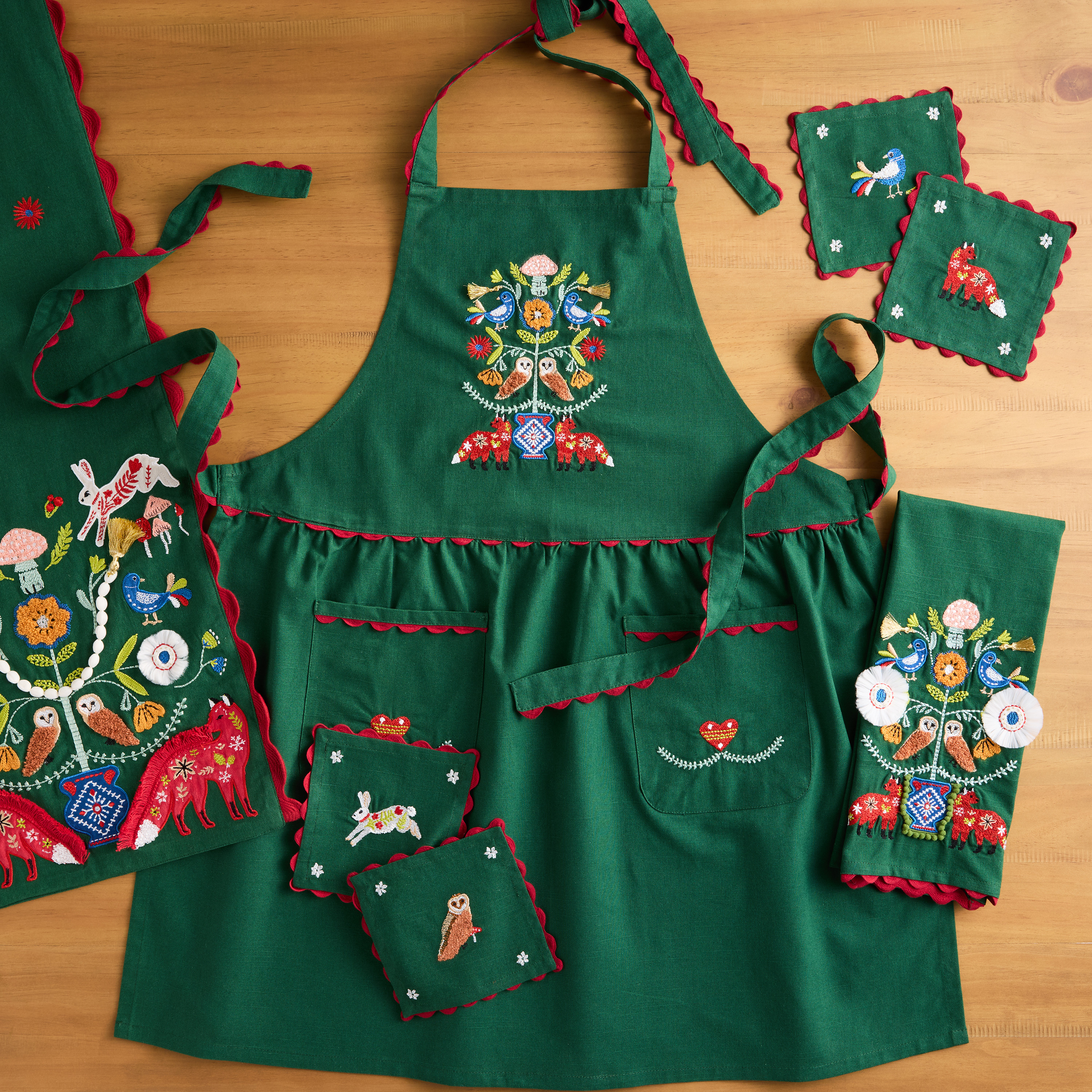 Green Woodland Critters Embroidered Table Linen Collection | World Market