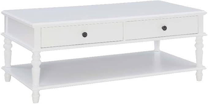 Linon Mavis Wood Coffee Table with Drawers in White | Amazon (US)