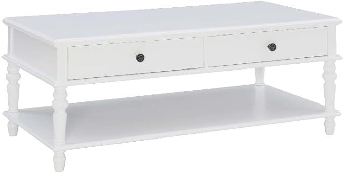 Linon Mavis Wood Coffee Table with Drawers in White | Amazon (US)