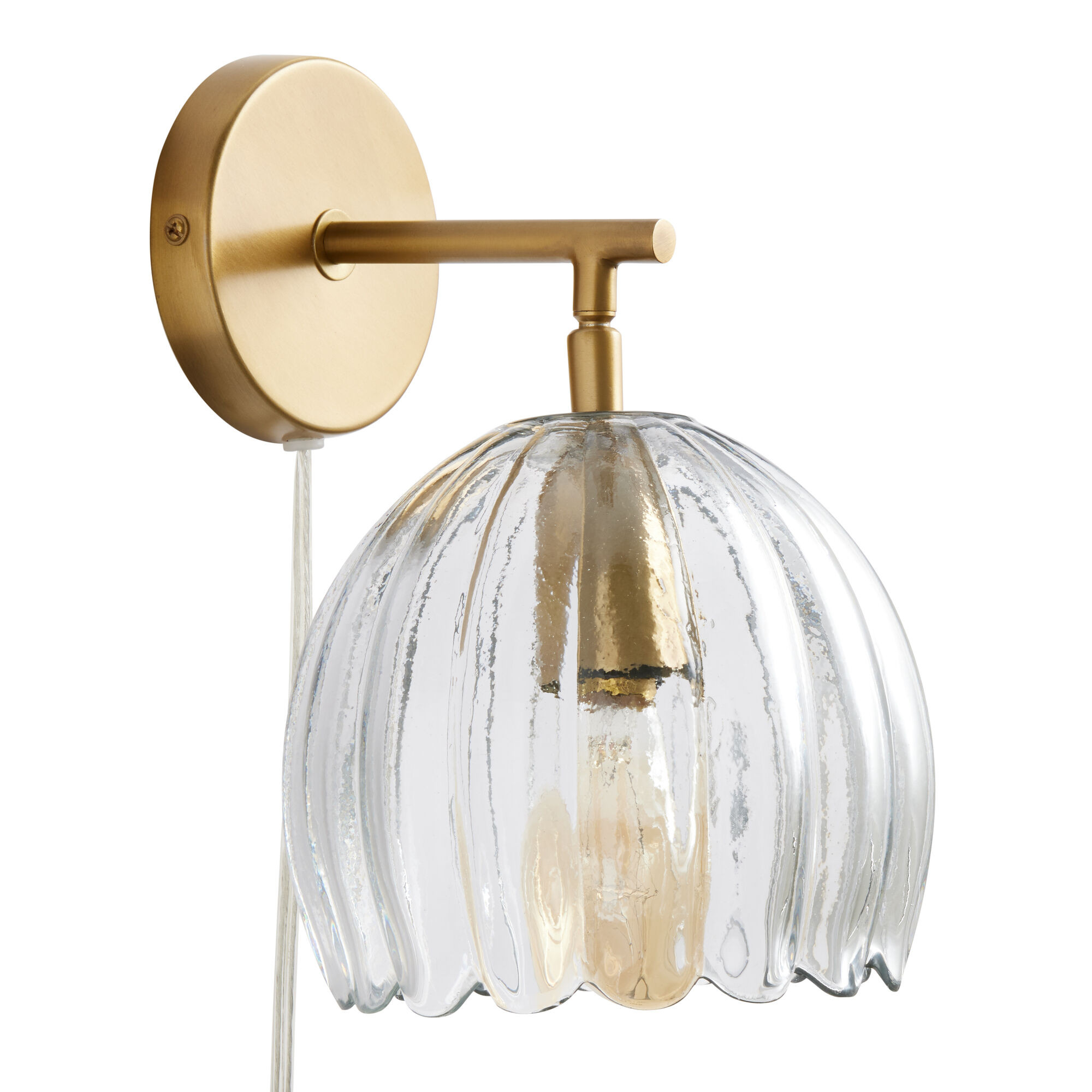 Clear Glass Fluted Flower and Brass Adjustable Wall Sconce | World Market