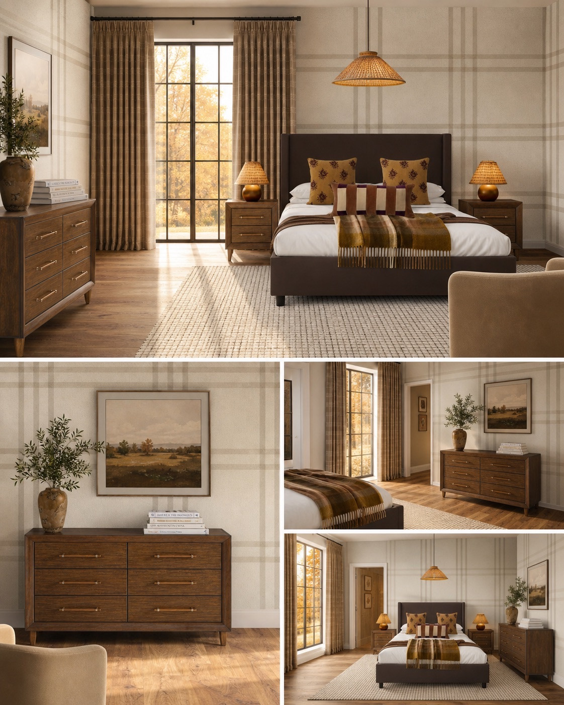 Gorgeous Fall bedroom, bedroom furniture and decor. Dresser and nightstand from Ashley, plaid curtains from Etsy, velvet chair and pillows. Lighting from @Lulu and Georgia.

#LTKHome #LTKSaleAlert #LTKSeasonal