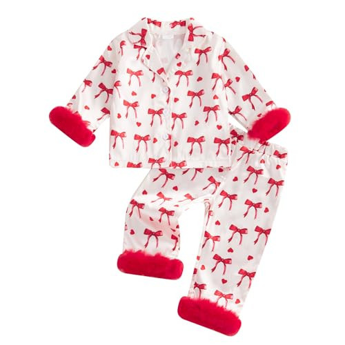 Nicoxijia Kids Toddler Girl Pajamas Set Button Down Sleep Shirt Top+Long Pants Matching 2PCS Pj Lounge Sets (E-Red, 6-12 Months) | Amazon (US)