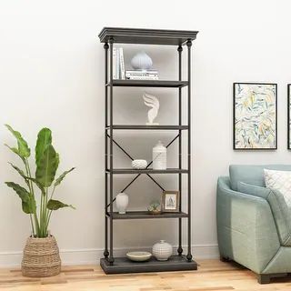 Abramo Industrial 5-shelf Firwood Bookcase by Christopher Knight Home - 34.00" W x 15.50" D x 84.... | Bed Bath & Beyond