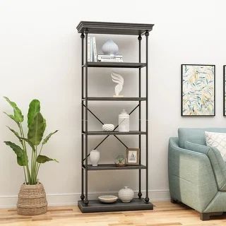 Abramo Industrial 5-shelf Firwood Bookcase by Christopher Knight Home - 34.00" W x 15.50" D x 84.... | Bed Bath & Beyond
