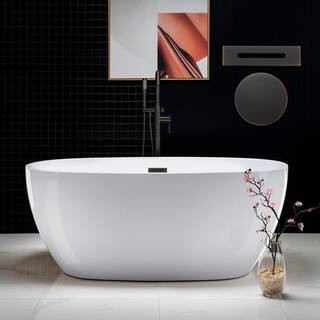 WOODBRIDGE Olivet 59 in. Acrylic FlatBottom Double Ended Bathtub with Oil Rubbed Bronze Overflow ... | The Home Depot