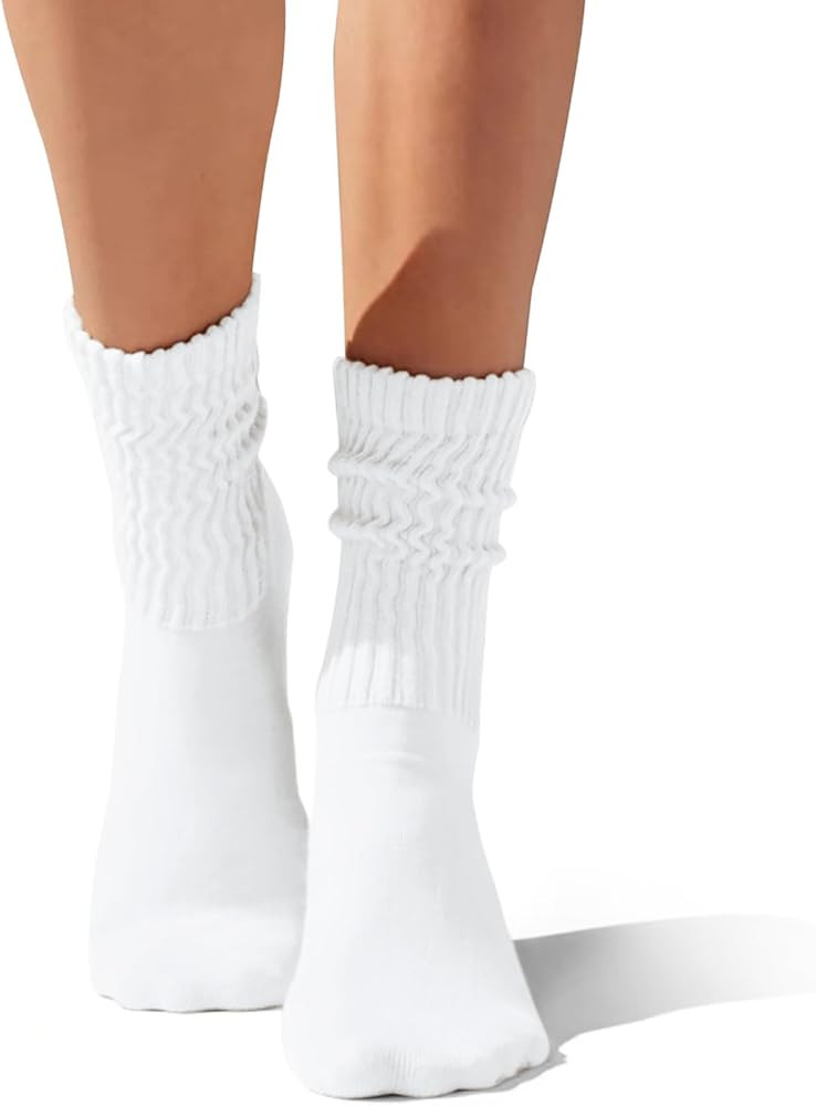 Crew Socks For Women Multipairs Cotton Cushioned Athletic Socks Retro Slouch Socks Mid Calf Rib T... | Amazon (US)