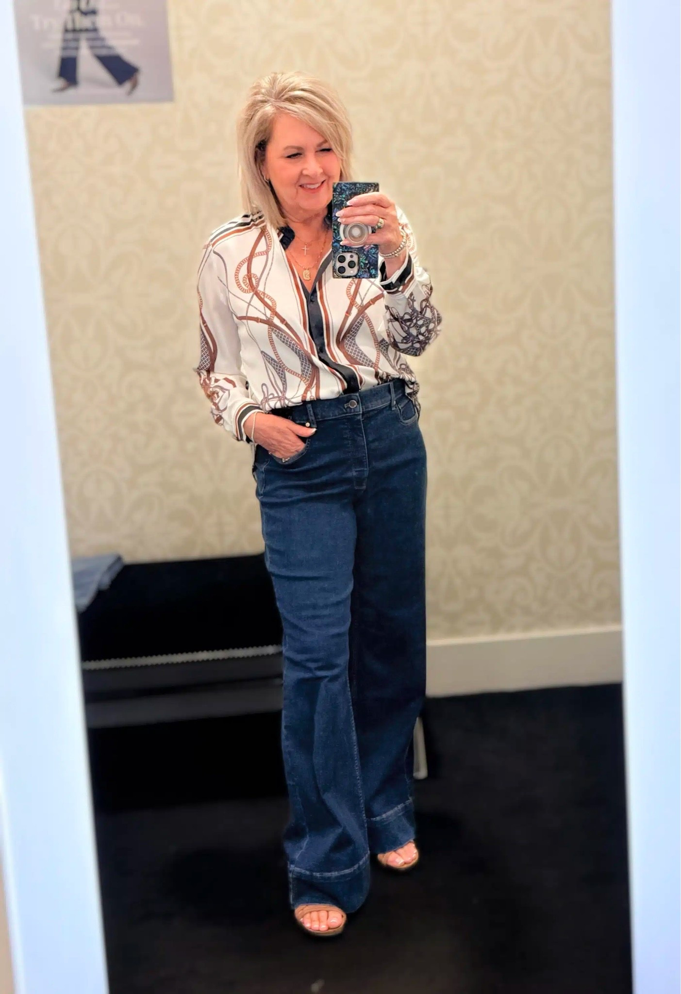 I’m sharing one of the dressier outfits I tried on from White House Black Market. My printed shirt is a size medium and my dark wash jeans are a size 10.

#LTKWorkwear #LTKOver40 #LTKootd