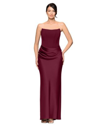 Betsy Adam Womens Mixed Media Strapless Corset Gown | Macy's