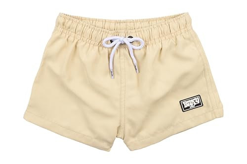 BINKYBRO Boys Swim Trunks - Solid Suede Kids Printed Pull On Swimsuit - Swimming Shorts for Youth Ages, for Beach & Pool with Secure Waistband, Side Pockets and Back-Pocket (Beige, 6-12 Months) | Amazon (US)