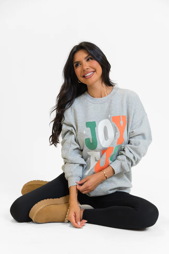 Joyful Light Grey Oversized Graphic Sweatshirt | Pink Lily