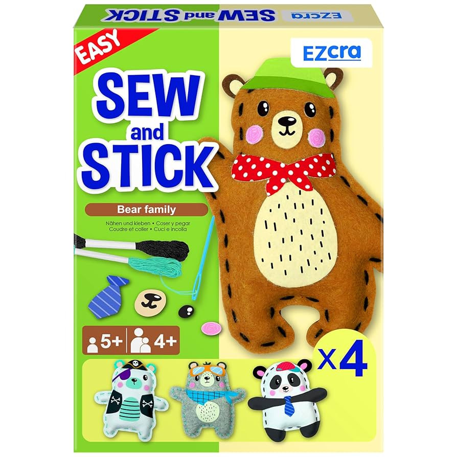 EZCRA Easy Arts and Crafts for Kids - No Mess Sewing Kit for Kids - 4 Easy to Do Bear Sewing Proj... | Amazon (US)