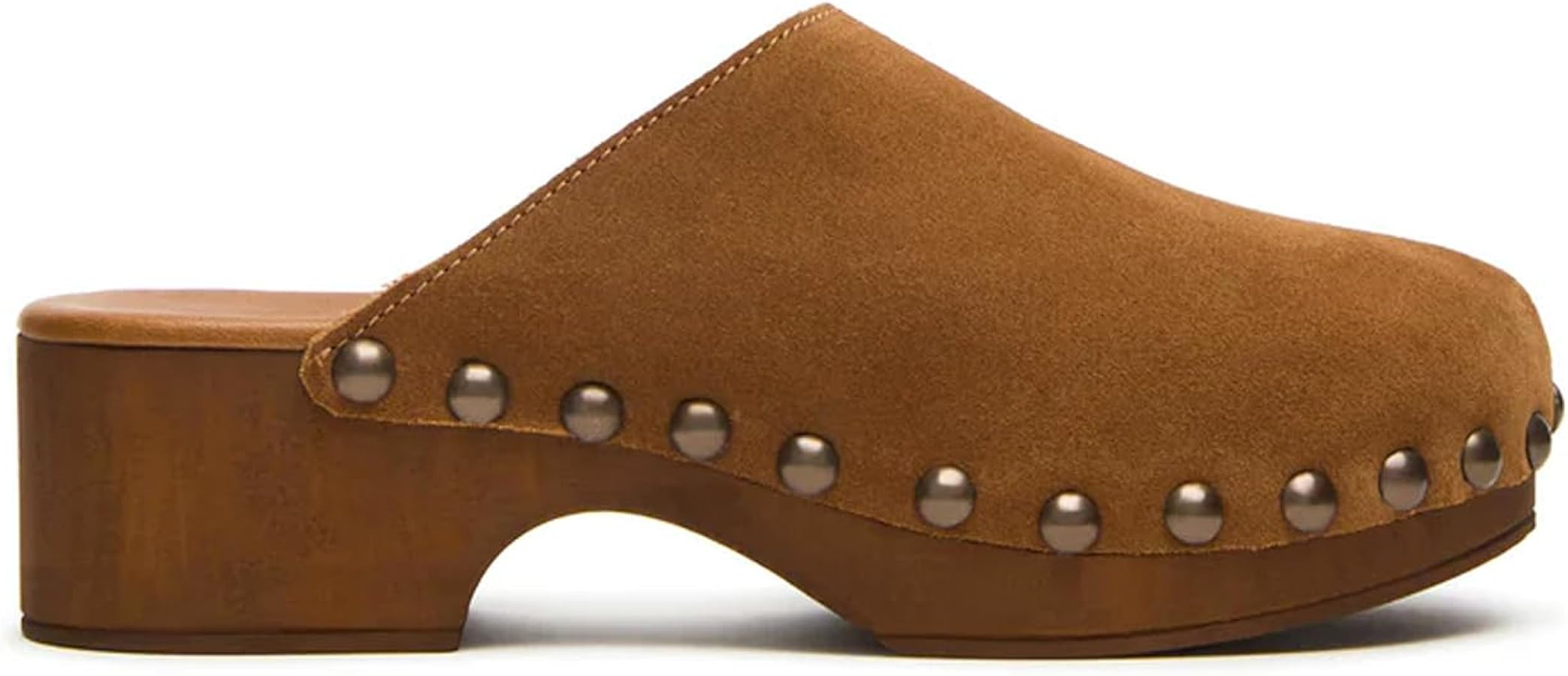 Women's Platform Clogs Mules Suede Block Heeled Mules Comfy Casual Slip on Mule Shoes with Metal ... | Amazon (US)