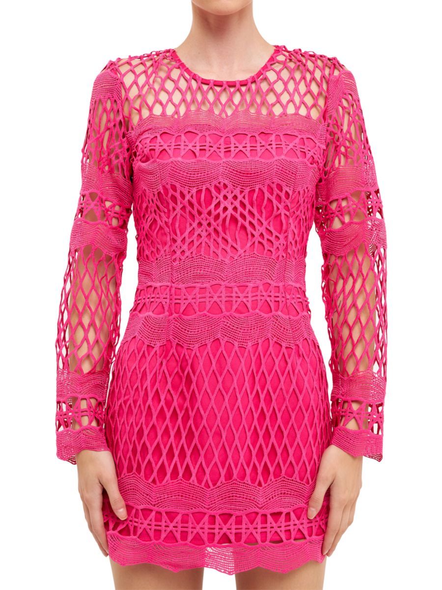 Long Sleeve Crochet Mini Dress | Saks Fifth Avenue