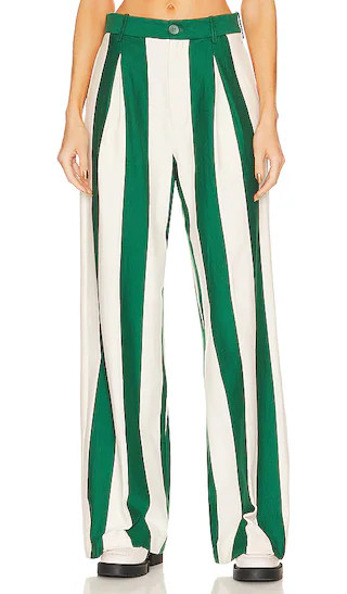 Rugby Pleated Pant in Green & Ivory Stripe | Revolve Clothing (Global)