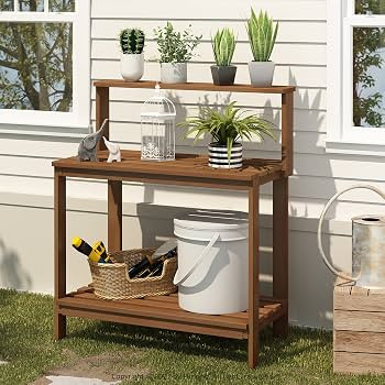 Furinno FG17478 Tioman Outdoor Patio Furniture Hardwood Potting Bench, Natural | Amazon (US)