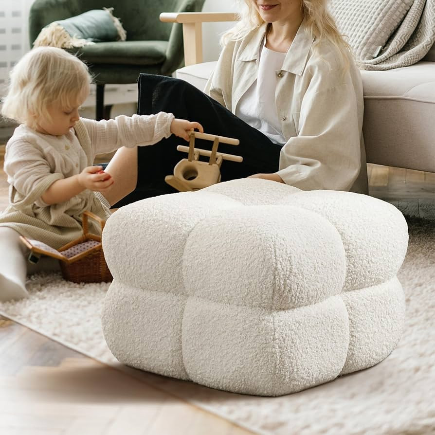 Zesthouse Upholstered Ottoman Coffee Table, Fuzzy Sherpa Ottoman Stool, Modern Home Decor Padded ... | Amazon (US)