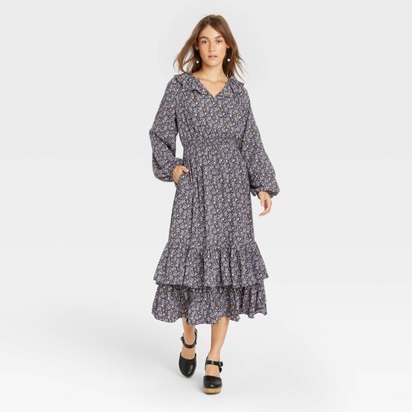 Women's Floral Print Balloon Long Sleeve Ruffle Collar Dress - Universal Thread™ | Target