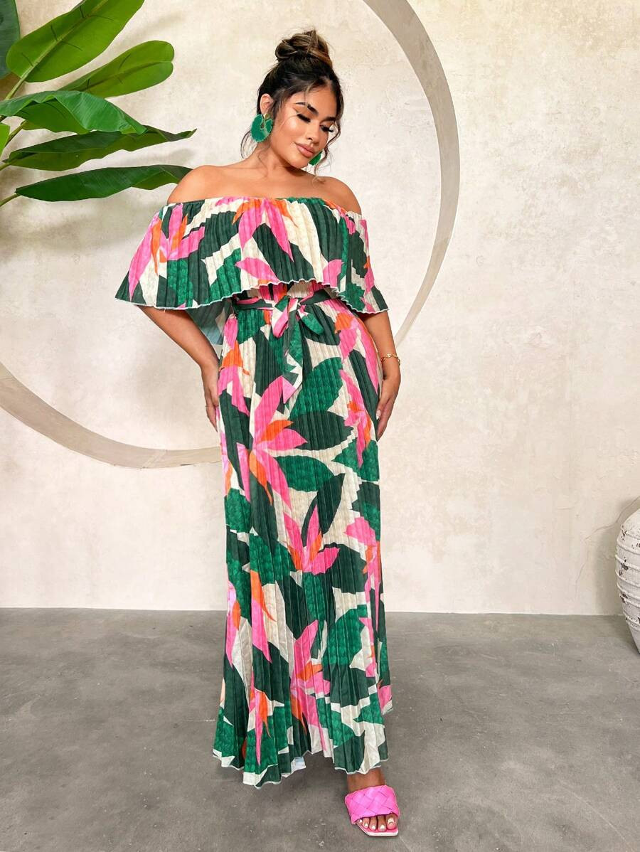 SHEIN SXY Beach Women Dressesbeach Women Dresses Gorgeous Tropics Pleated Maxi | SHEIN