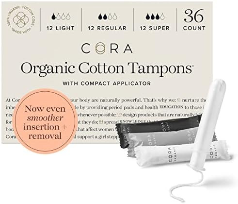 Cora Organic Tampons | Light/Regular/Super Absorbency Variety Pack | 100% Cotton Core, Unscented ... | Amazon (US)