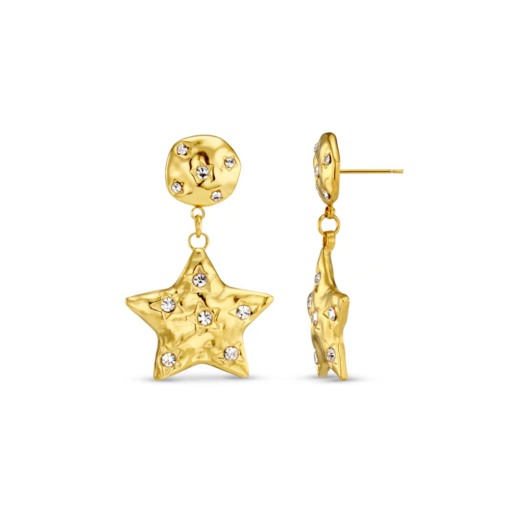 Statement Molten Star Embellished Drop Earrings | Orelia