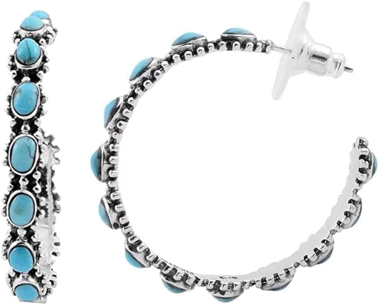 Shop LC Turquoise Hoop Earrings in 925 Sterling Silver - Handmade Western Jewelry for Women - Boh... | Amazon (US)
