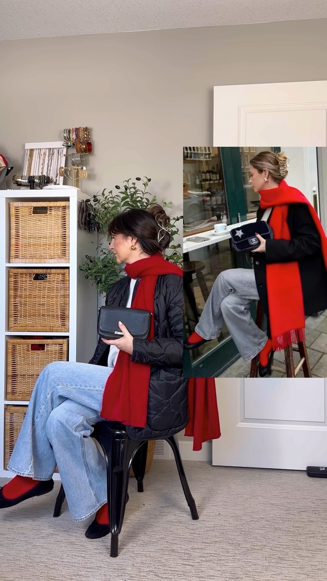 Pops of red Pinterest inspired outfit! I love the colorful sock trend and adding a scarf in the same color is so fun! I’m 5’ 7” wearing my usual size 4 in the wide leg jeans, they are old so I linked similar plus light grey jeans like the inspo pic. Sized up to M in the sweater for an oversized fit. I have this sweater in several colors, it’s a great basic. Ballet flats fit small, I sized up. Also linked my exact white tee, scarf, earrings, bag, socks, lounge pants and similar hair clips. My jacket is sold out but I linked similar.


#LTKShoeCrush #LTKItBag #LTKWatchNow