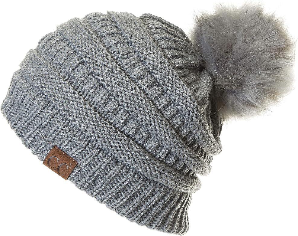 C.C Hatsandscarf Exclusives Unisex Solid Ribbed Beanie with Pom (HAT-43) | Amazon (US)