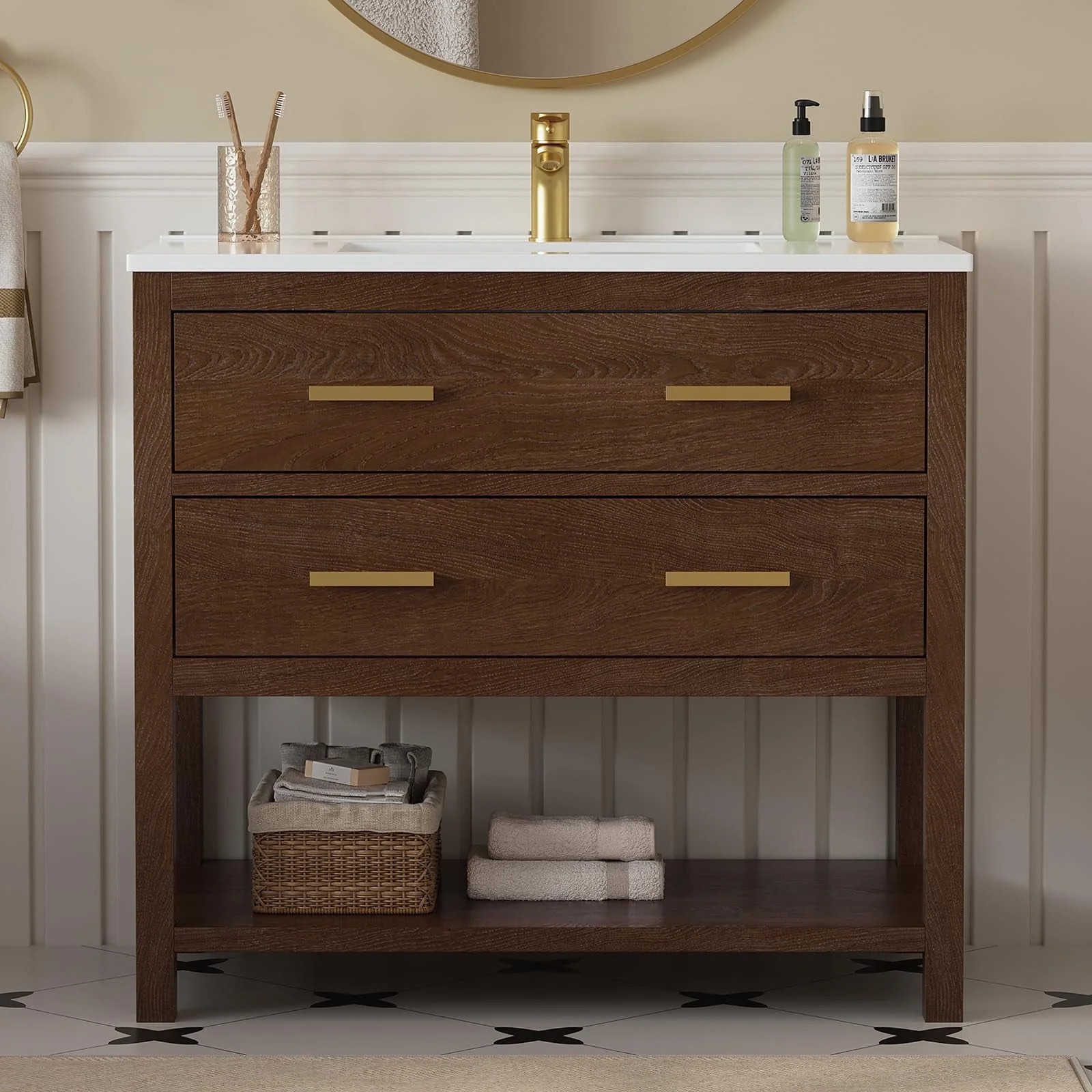 DELUXE LIVING 36" Bathroom Vanity with Sink, Farmhouse Cabinet with Single Sink, Storage Venity w... | Walmart (US)