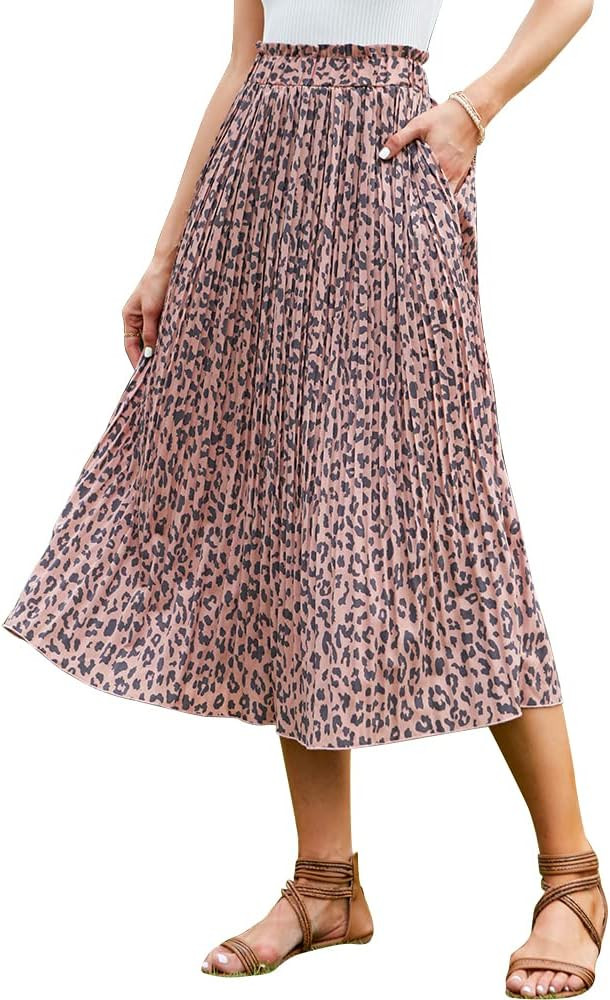 EXLURA Womens High Waist Polka Dot Pleated Skirt Midi Swing Skirt with Pockets | Amazon (US)