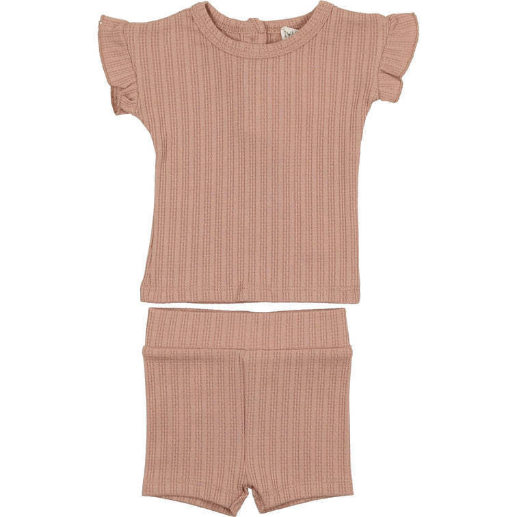 Ruffle Ladder Stripe Short Set, Mauve | Maisonette
