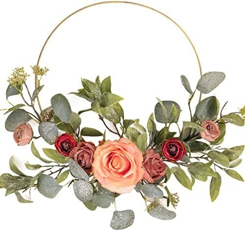 GAUDIUM 18 " Artificial Spring Pink and Red Rose Wreaths, Front Door and Wall Wreaths for Holiday We | Amazon (US)
