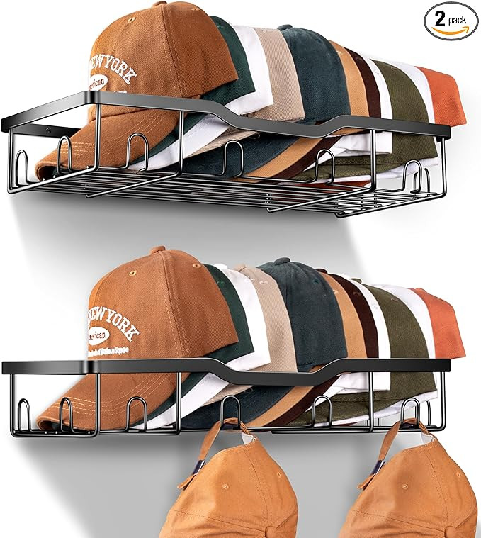 KEETDY Metal Hat Racks for Baseball Caps Wall Hat Organizer Fit 48 Caps Holder, 2 Packs Sturdy Wa... | Amazon (US)