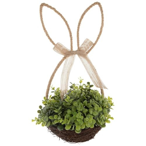 Hobby Lobby Succulent in Bunny Ear Basket, Easter Home Office Decor, Green and Brown, 12" H x 9" W x 7" D, Natural Jute with Plastic Plant | Amazon (US)