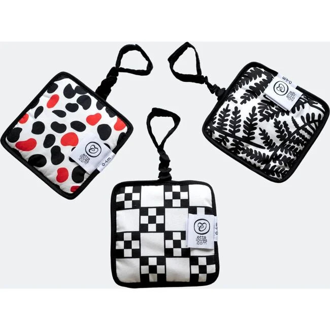 Etta Loves | Reversible Sensory Hanging Squares, Multicolors | Organic Cotton (Pack Of 3) Prints, | Maisonette | Maisonette