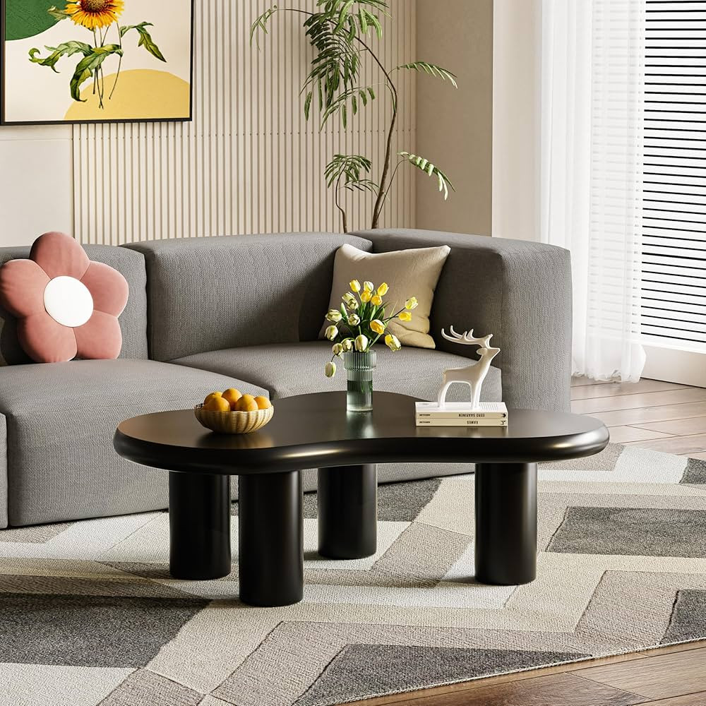 Cloud Coffee Table, 46.5" Irregular Black Coffee Table with 4 Legs, Modern Center Table for Livin... | Amazon (US)