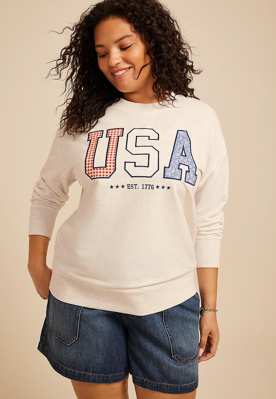 Plus Size Americana USA 1776 Applique Sweatshirt | Maurices