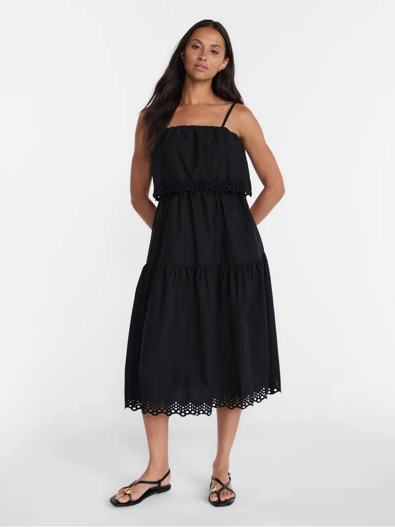 Time and Tru Women's and Women's Plus Sleeveless Cotton Midi Dress with Eyelet Trim, Sizes XS-4X | Walmart (US)