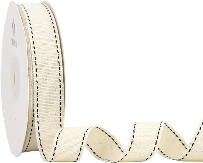 MEEDEE 7/8 inch Cotton Ribbon with Black Stitched Double Red Trim Cotton Ribbon for DIY Crafts, G... | Amazon (US)