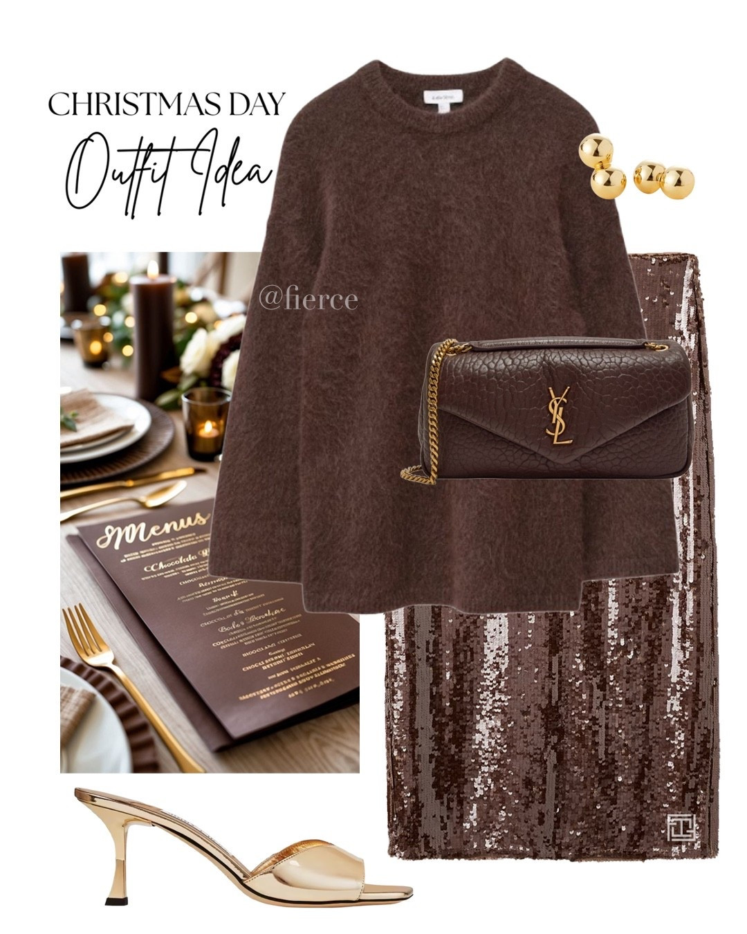 Brown mohair jumper brown sequin skirt gold heeled sandals brown Ysl bag Christmas Day outfit party wear 

#LTKfestive #LTKuk #LTKeurope
