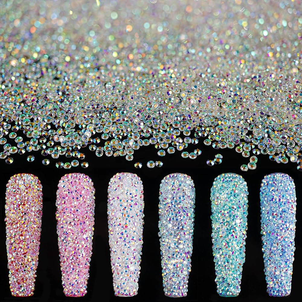 Tiny Nail Rhinestones 15000PCs 1.2mm Ultra Mini Pixie AB Glass Crystals for Nail Art Manicure Iri... | Amazon (US)