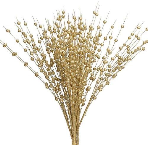 Greentime 10 Pack Golden Artificial Glitter Berry Stem Ornaments 15.7 Inches Fake Christmas Picks... | Amazon (US)