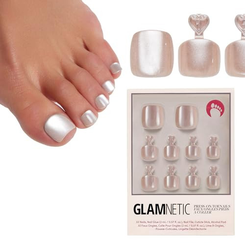 Glamnetic Press On Toenails - Pure Intentions | Subtle Iridescent Nude Sparkle Fake Toe Nails in a Glossy Finish | 16 Sizes - 32 Toe Nail Kit with Glue | Amazon (US)