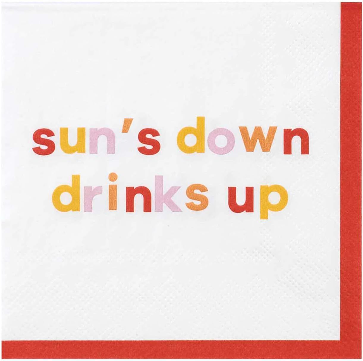 X&O Paper Goods Red ''Sun's Down Drinks Up'' Paper Cocktail Napkins, 20pc, 5.5'' x 5.5'' | Amazon (US)