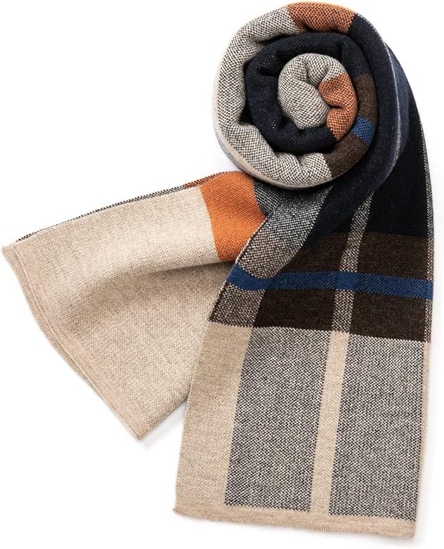 Villand Australian Merino Wool Tartan Knitted Scarf for Men, Plaid Winter Warm Thick Soft Neckwea... | Amazon (US)