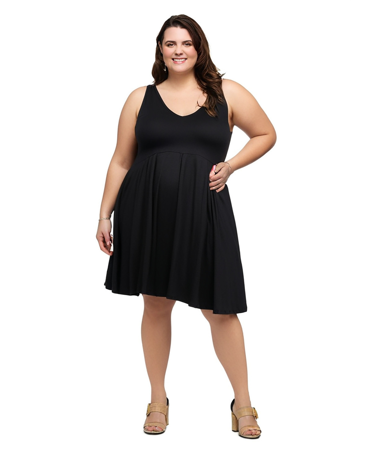 24seven Comfort Apparel Plus Size Sleeveless Midi Fit and Flare Pocket Dress - Black | Macy's