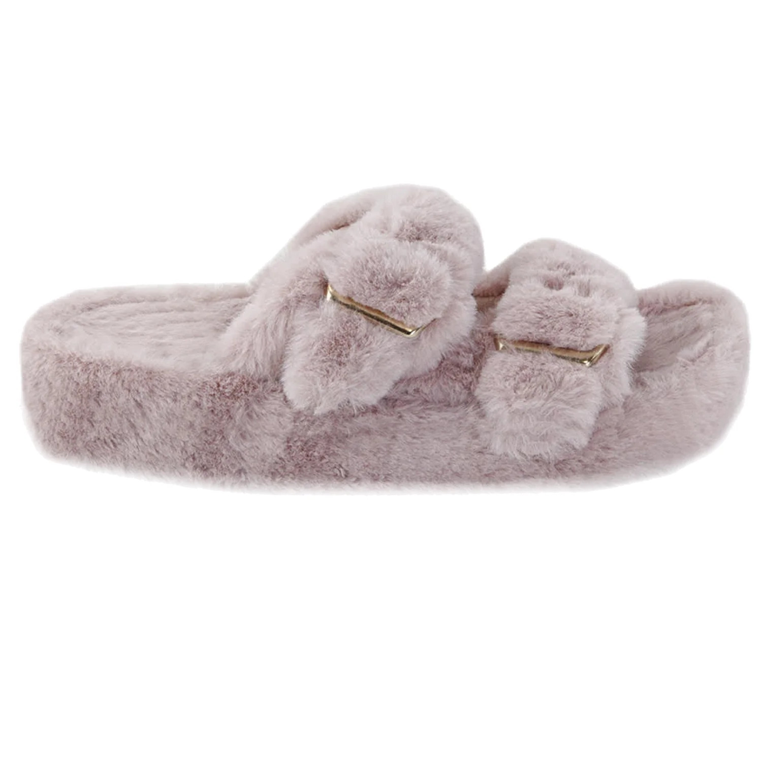 New Women's Buckle Double Strap Sherpa Teddy Faux Fur Flat Plush Sandal Slipper (FREE SHIPPING) | Walmart (US)