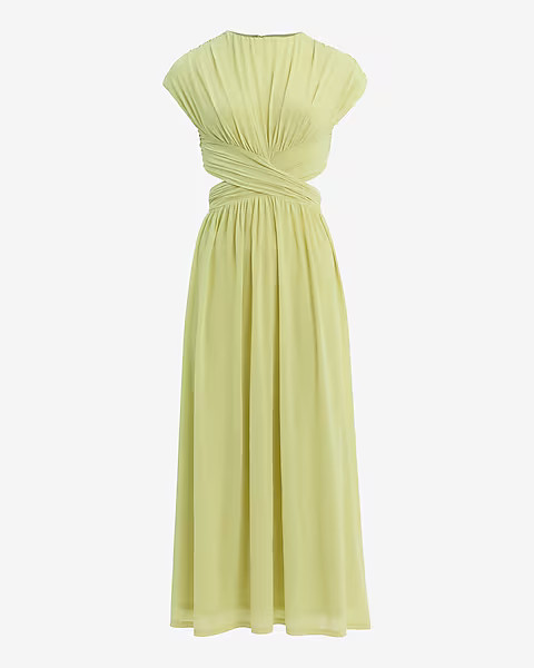 Pleated Cut Out Cap Sleeve Maxi Dress | Express