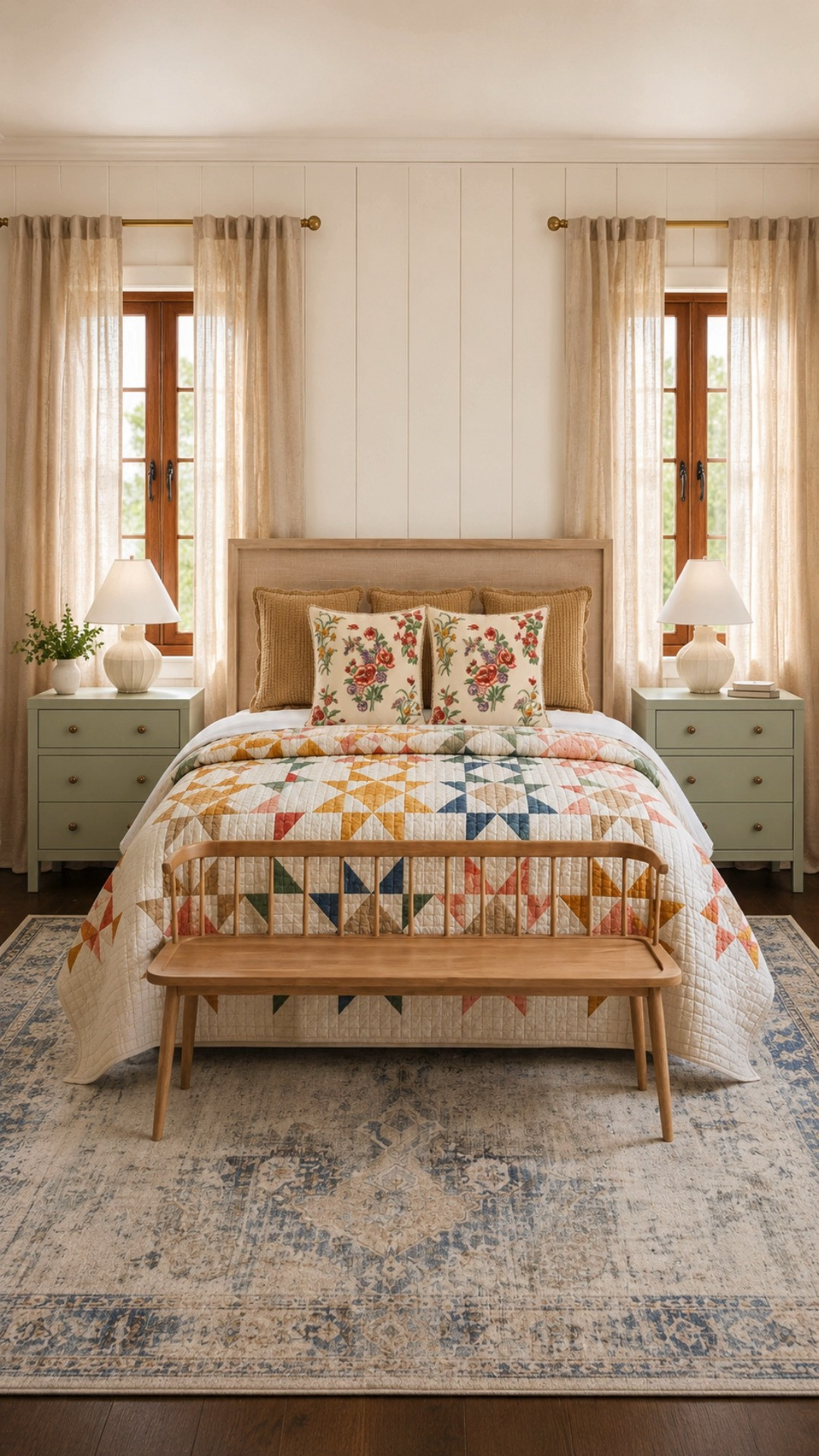 This room feels like stepping into a lake cabin after a day on the water. The Pottery Barn bed brings warmth and character, while the Lands' End quilt adds that nostalgic patchwork charm that never goes out of style. The Ruggable rug softens the space with a vintage look that's practical for everyday living. 

 #LTKHome