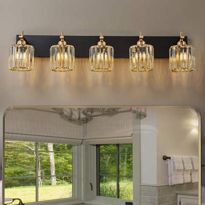 LLHZSY Modern Dimmable Bathroom Vanity Light Crystal Glass Wall Sconce - 5 Light - Black & Gold | Target