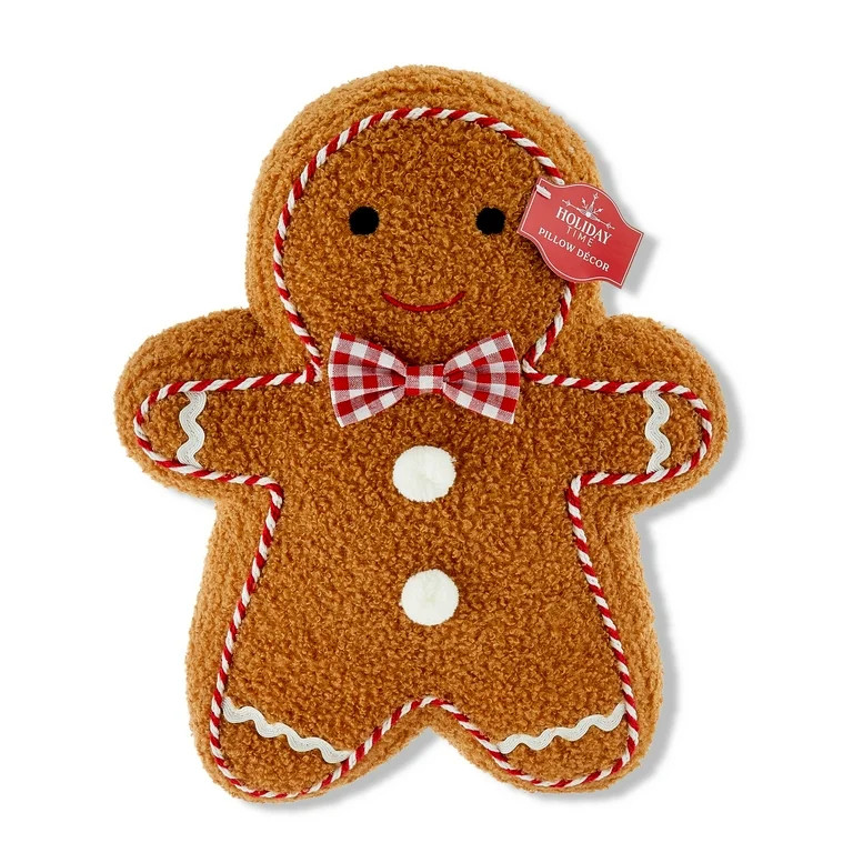Brown & White Gingerbread Man Decorative Christmas Pillow, 13 in, by Holiday Time - Walmart.com | Walmart (US)